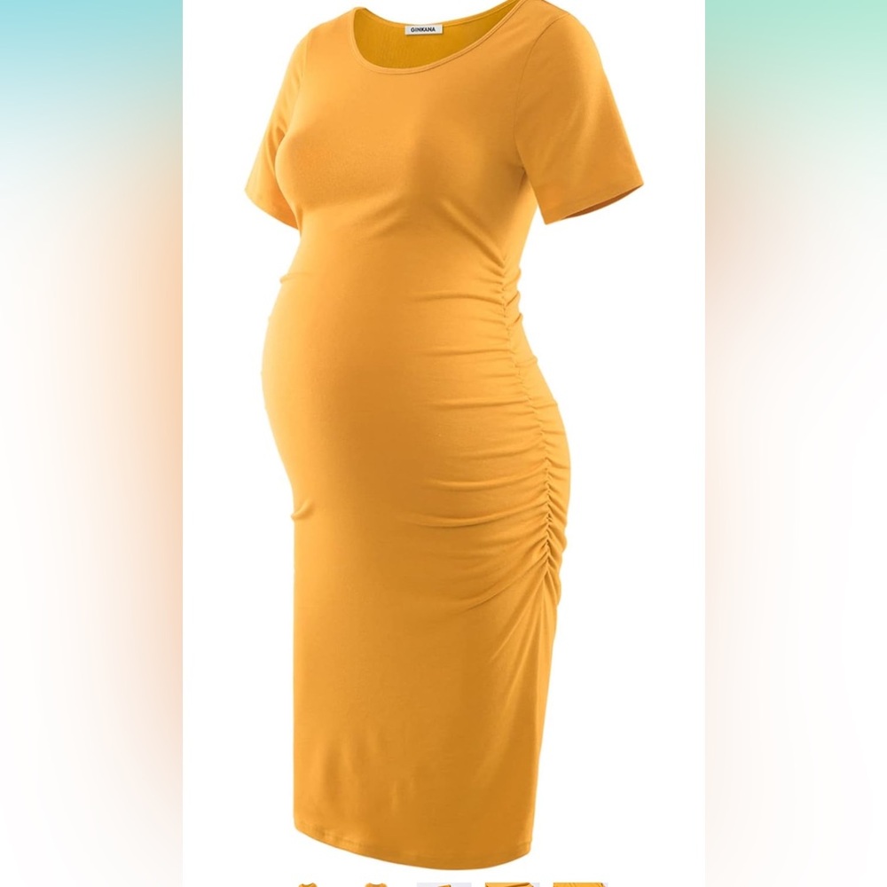 GINKANA Maternity Bodycon Dress Short Sleeve Ruched Sides Casual worn once XL